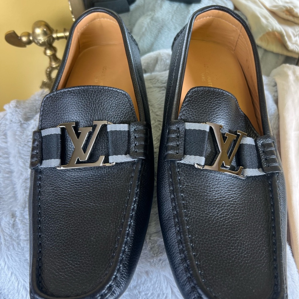 Louis Vuitton Black Leather Slip-On Loafers
